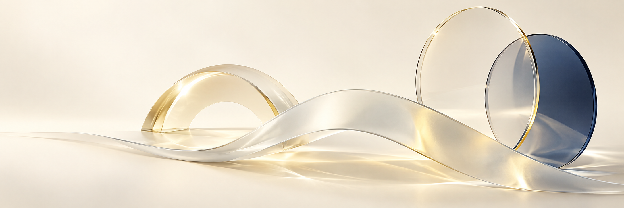 Flowing frosted glass and translucent geometric forms